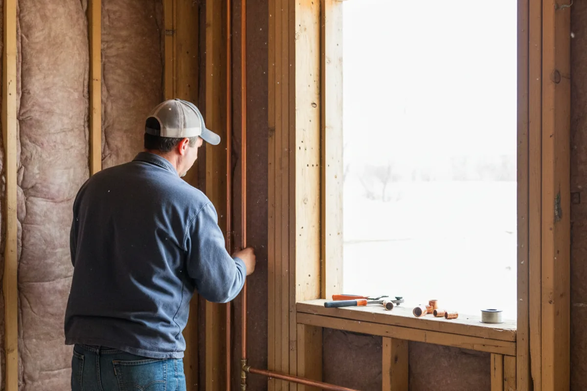 Licensed plumber running new copper supply lines in a Sprague home