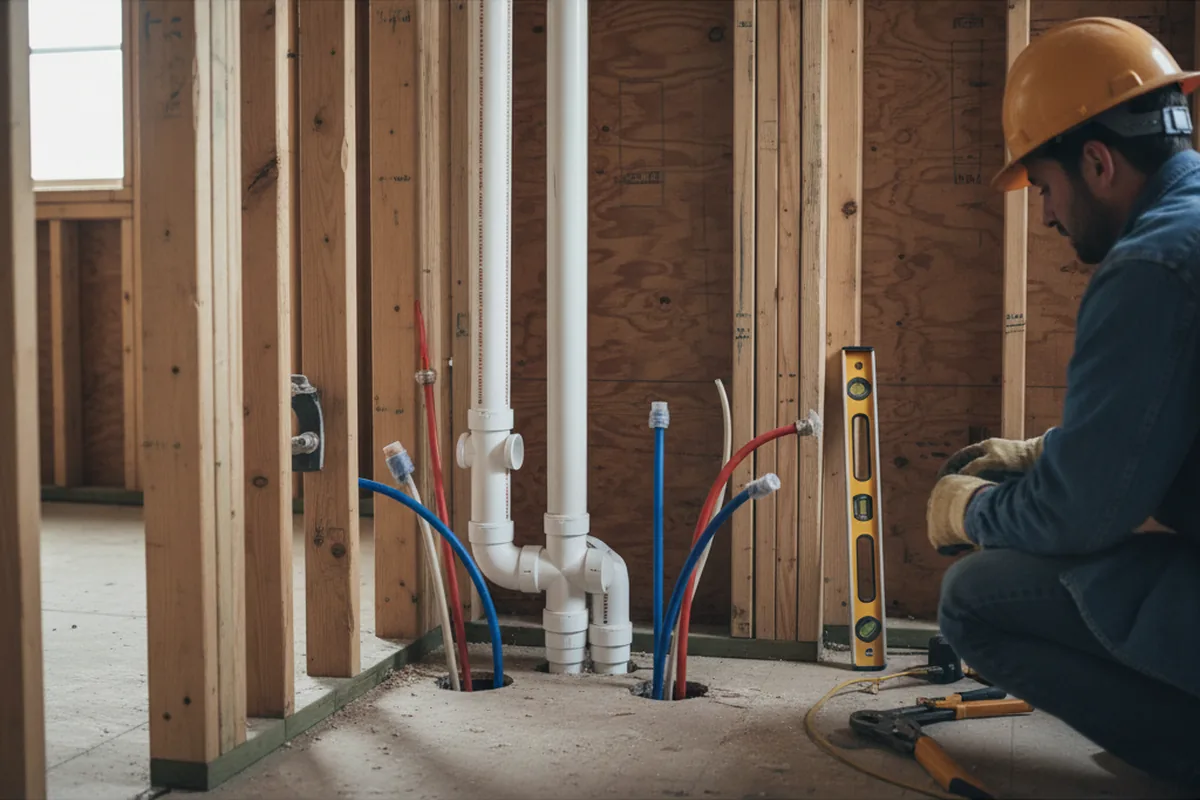 Drain and supply rough-in during Leak Detection in Sprague